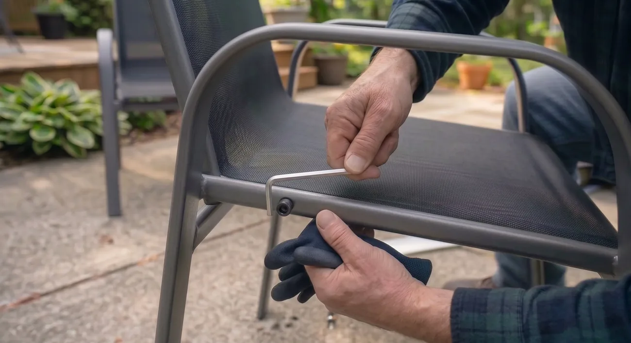 Installing a replacement patio sling on a chair frame