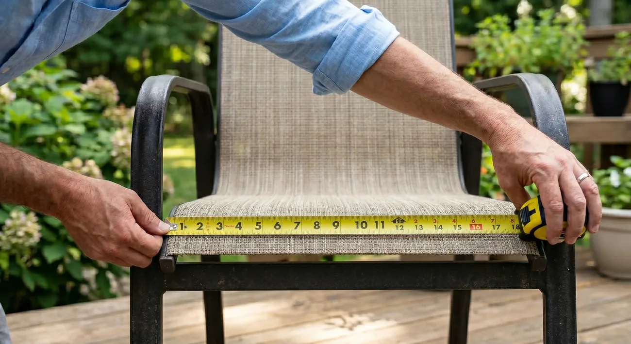 Measuring a patio chair frame for replacement slings